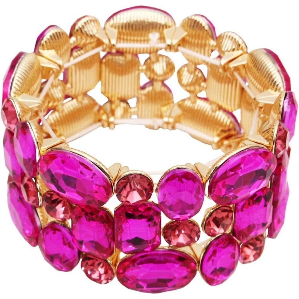 Women's Crystal Leaf Flower Stretch Bangle Jewelry for Brides and Bridesmaids